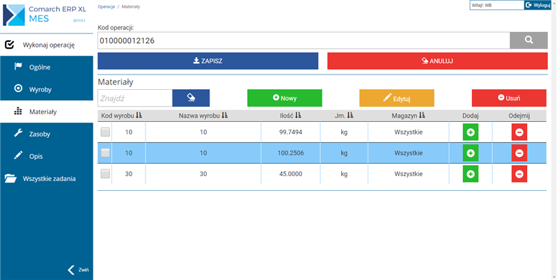 Comarch ERP MES - materiały